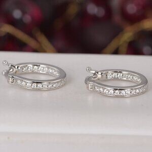 Certified All Moissanite Inside Out Huggies Hoop Earrings 925 Sterling NWT